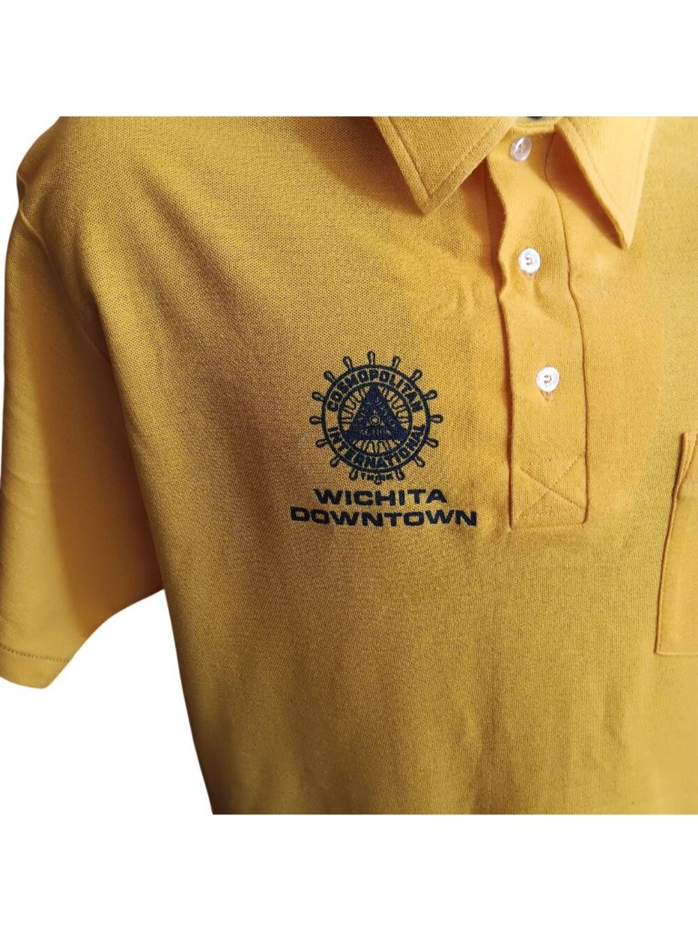 WICHITA KANSAS Vintage Mens Polo Shirt XL 80's YELLOW SS knit Golf/Polo/Tennis
